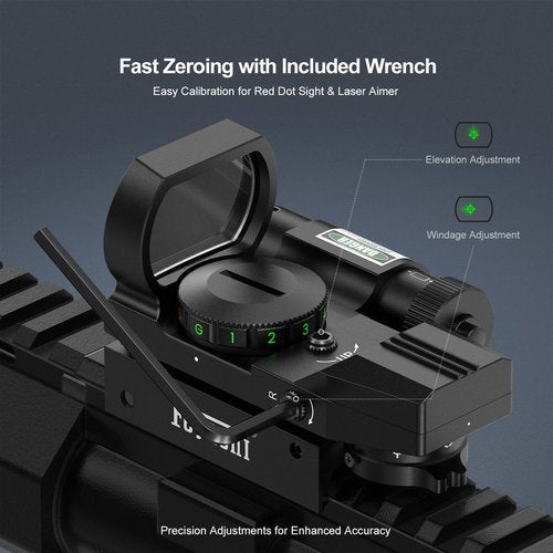 Feyachi RSL-88 Reflex Sight - 4 Reticle Red & Green Dot Sight Optics with Integrated Green Laser Sight Less Than 5mW Output with Pressure Switch