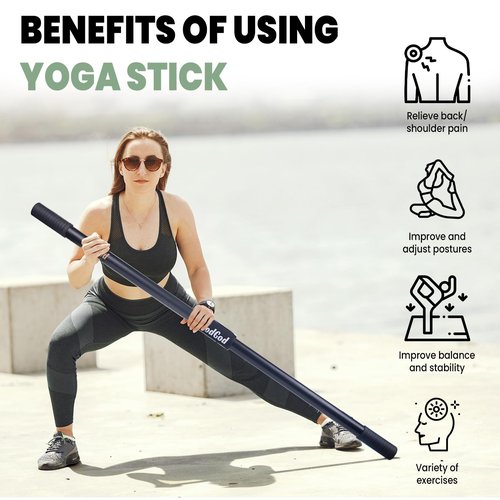 Yoga Stick, Sturdy 5 ft Natural Bamboo Stretching Stick for All Fitness Levels,Premium Stretch Stick with Comfy Grips, Posture Corrector, Balance Support Stick, Flexibility/Exercise Stick