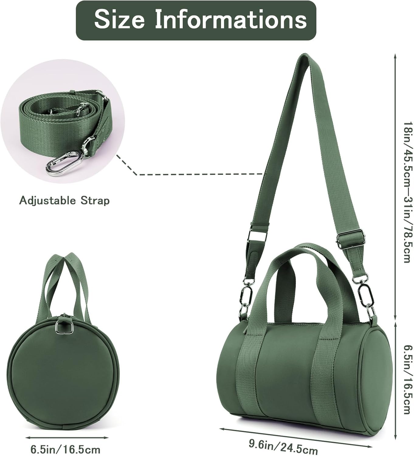 IBEE Small Gym Bag for Women Mini Duffel Bag for Travel Waterproof Workout Crossbody Bags Elastic Fabric Barrel Purse for Sports Fitness Yoga Cute Lightweight