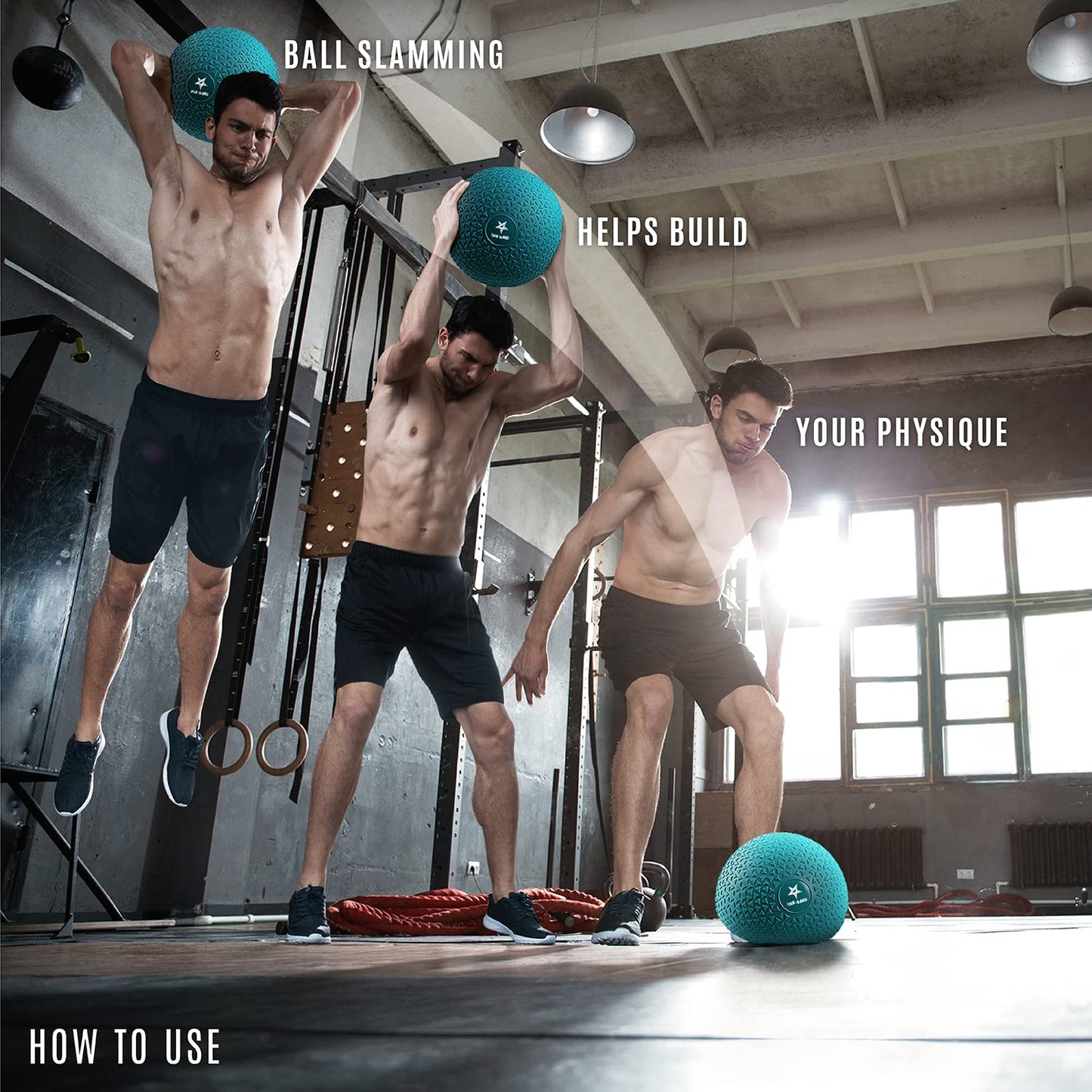 Yes4All Slam Balls, 10-40lb Weighted Ball Weight, Durable PVC Sand Filled Workout Dynamic Slam Ball for Strength Training, Triangle, Teal, 10lbs