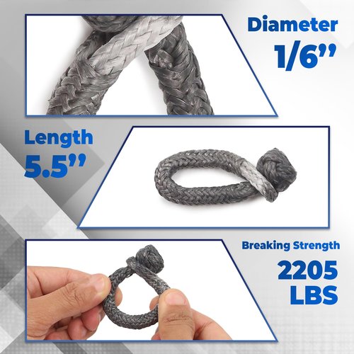 GOLDEN COCK 1/6" x 5.5" (4mm x 140mm) UHMWPE Dyneema Soft Shackles - Soft Connector 2205 LBS Breaking Strength, Marine Rigging Soft Shackle for Sailing Boating Yacht