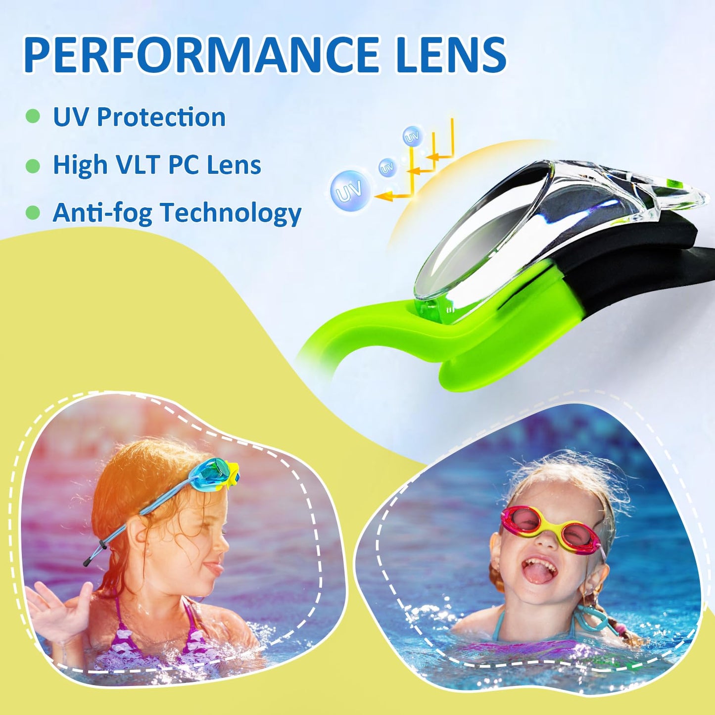 XDX Kids Swim Goggles, 3 Pack Swim Goggles with Adjust Bungee Strap, No Leaking Anti Fog Kids Goggles for Boys Girls Age 3-14
