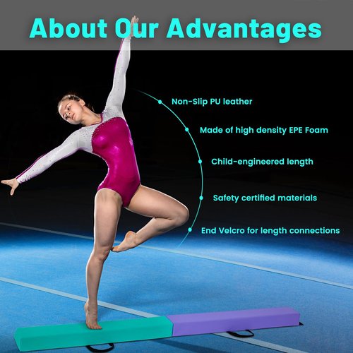 Wansenya Folding Balance Beam for Kids 3-5,Soft Gymnastics Floor Beam for Kids 6-12,End Velcro,PU Cover,EPE Foam,Carry Handles,Anti-Slip Base,Beam Gymnastics for Home Training,or School,Gym Center