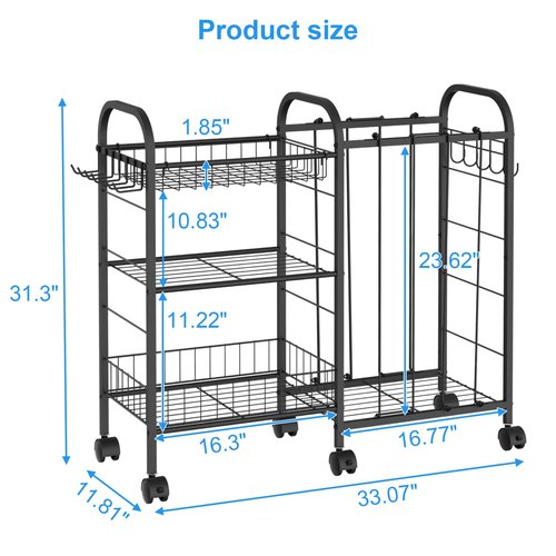 NEYCIL Ball Storage Rack, Sports Ball Storage Cart with 6 Wheels, Elastic Strap, Removable Basket, Hooks, Sports Equipment Organizer For Garage, Children's Room, Court, School, Small Gym, Outdoor