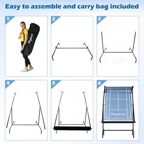 Ksports Tennis Rebounder Net – Multi Racket Sports Trainer for Tennis, Pickleball, Padel, Squash & Racquetball – Quick Assembly, Portable with Carry Bag (Blue, Regular)