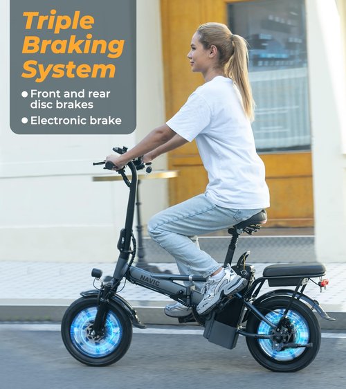 NAVIC Electric Bike for Adults, 750W Peak Folding Ebike, 14" Adults Electric Bicycles with 499.2Wh Removable Battery, 22Mph Max Speed, 40Miles Range, Multi-Shock Absorption, Commuting Mini EBikes