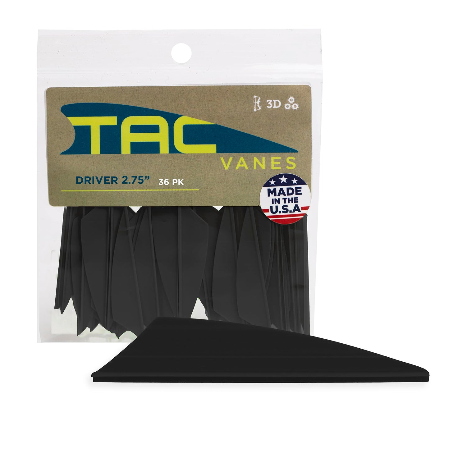 TAC Vanes 2.75" Driver Arrow Vanes | Archery Fletching for Compound & Crossbow | Durable, Lightweight, High Accuracy, Black 36 Pack