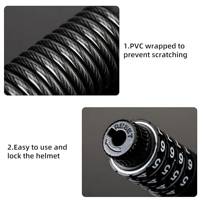 ROCKBROS Helmet Lock - Retractable 4-Digit Cable Lock for Bikes (Variation: Bend)