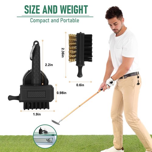 Mini Golf Club Brush with Retractable Clip Hard to snag on Bag Easy to Carry Save More Space Must Have Golf Accessories A Warm Golf Gift Suit for Kids/Men/Women/Elders (Black)