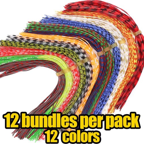 XFISHMAN Fly-Tying-Materials-Rubber-Legs-Silicone-Rubber-Skirt 12-24 Colors Fly Tying Supplies (12 Colors kit)