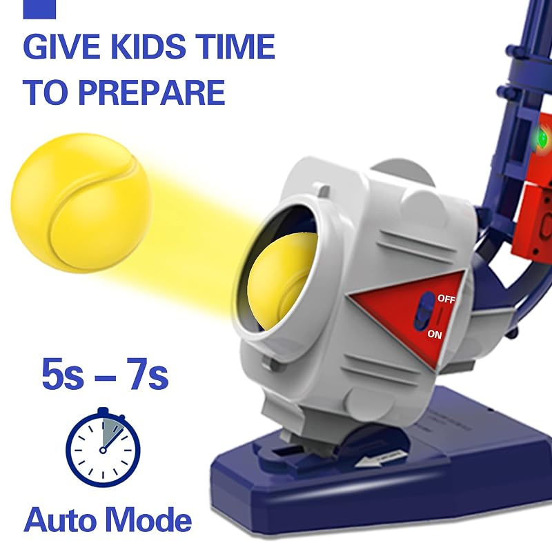 2-in-1 RC Pitching Machine for Baseball & Tennis (Navy Blue) – Includes Bat, Tennis Racket & 6 Balls