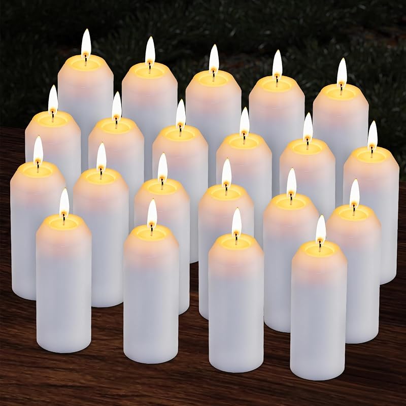 20 Pack 15H Unscented Emergency Candles with Notch-Head - White Pillar Lantern Candles (Variation: 20+Notch-head)