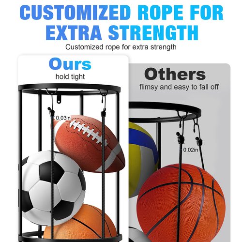 Columnar Vertical Ball Storage Racks with Wheels-NEW Durable 58x13'' Rolling Basketball Holder Wall Mount for Soccer, Volleyball, Space-Saving Garage Sports Ball Rack Organizer for Home,Gym & Outdoors