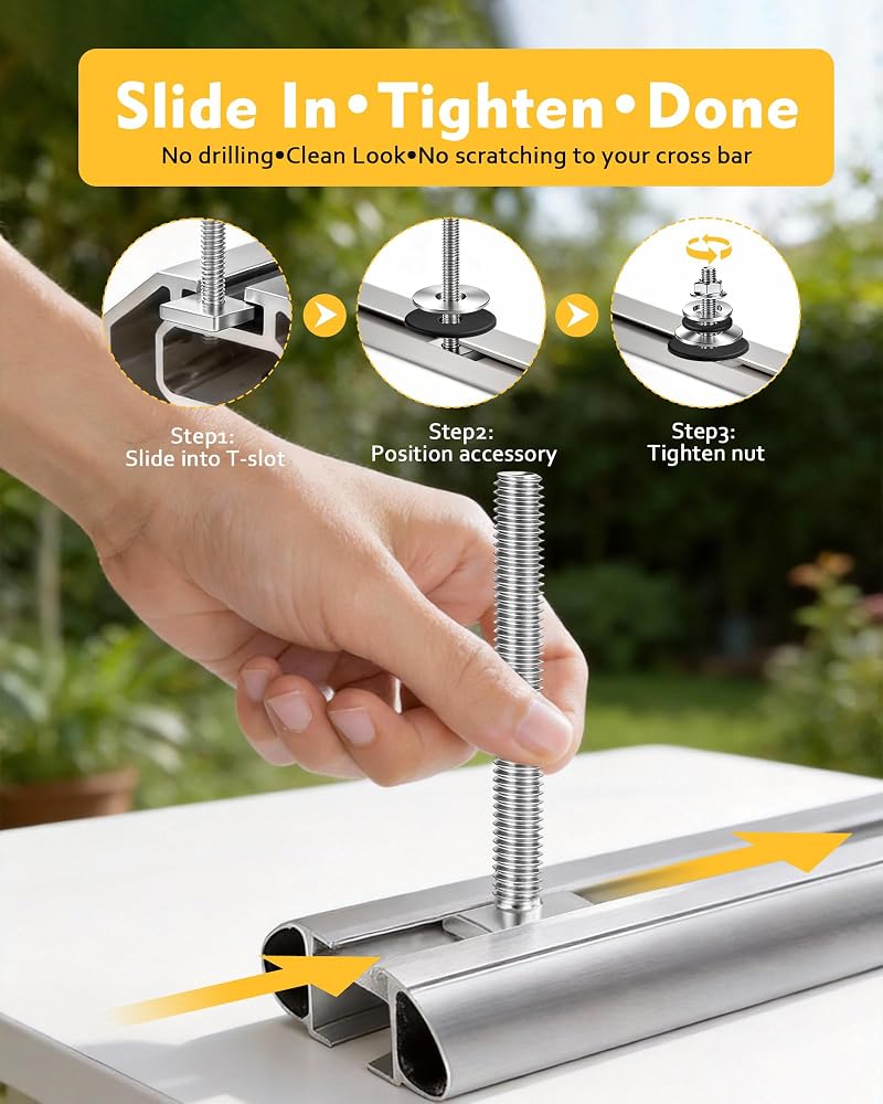 M6x65mm T-Slot Bolts for Roof Rack Cross Bars – 8 Pack (4mm Thick, 304 Stainless) - Suitable for Bike/Ski/Kayak Racks
