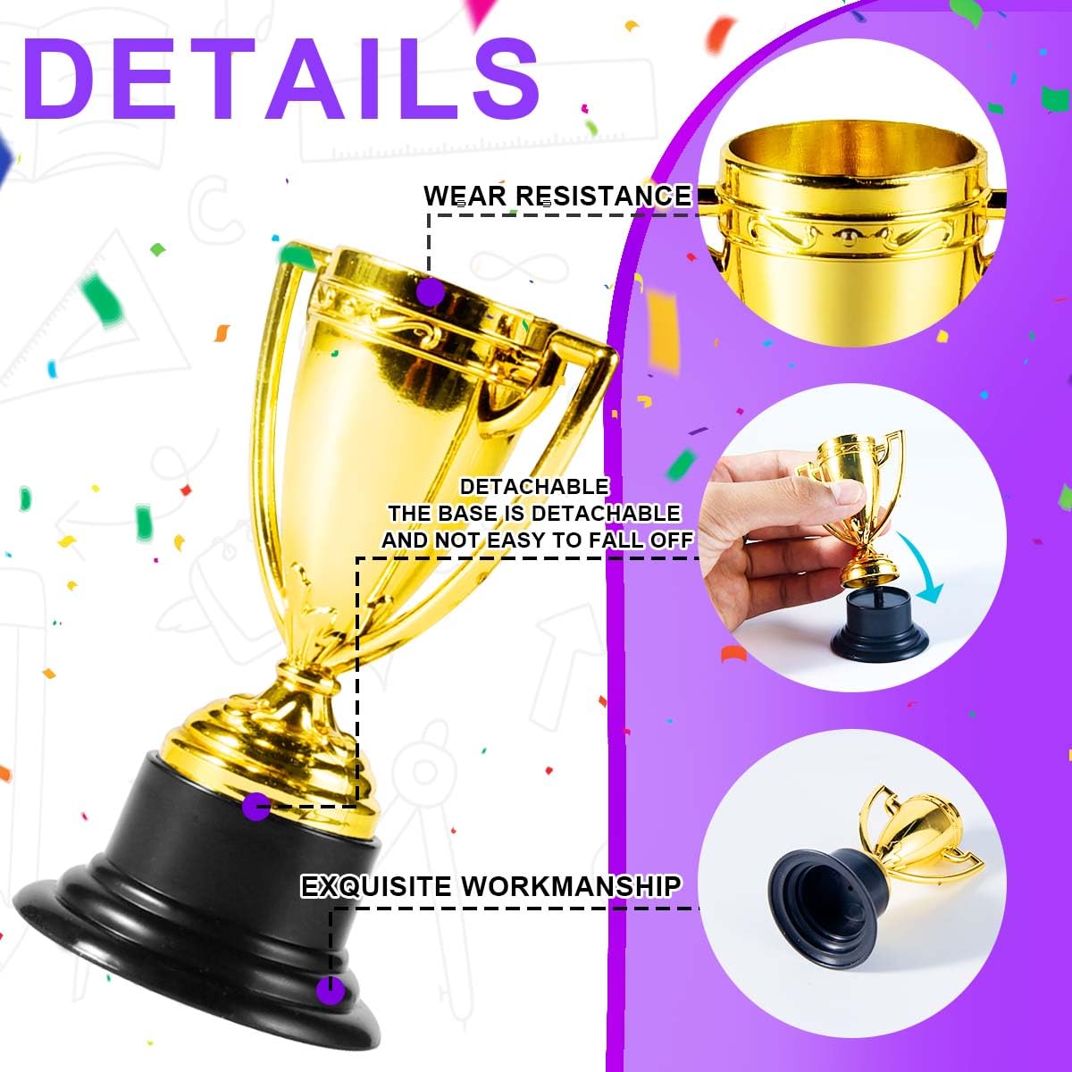 SenseYo 24 Pack Mini Trophies Cups, Gold Trophy Award, Plastic Trophies for Kid, 4 Inch Award Trophies for Kids Party Favors, Winning Prizes