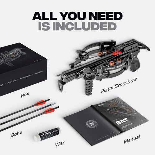 BALLISTA BAT Reverse Draw Compound Mini Crossbow - Crossbow for Hunting, Fishing and Target - Fast 340 fps, Powerful 150lbs, Lightweight 3lbs