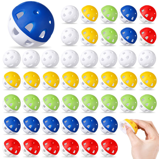 Junkin 50 Pack Practice Golf Balls Limited Flight Plastic Impact Golf Balls 1.65 Inch Hollow Soft Training Resistant EVA Foam Realistic Feel for Indoor Outdoor Swing Training(Colorful)