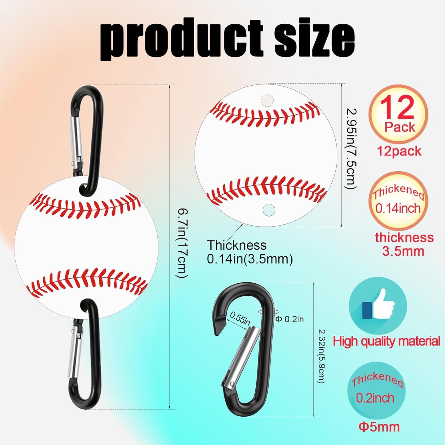 12 Pack Baseball Softball Bag Fence Hooks – Thick Fence Clips with Writable Acrylic Plates – Dugout Organizer for Baseball Softball Gear, Backpacks, Helmets, Bottles, Team Gifts