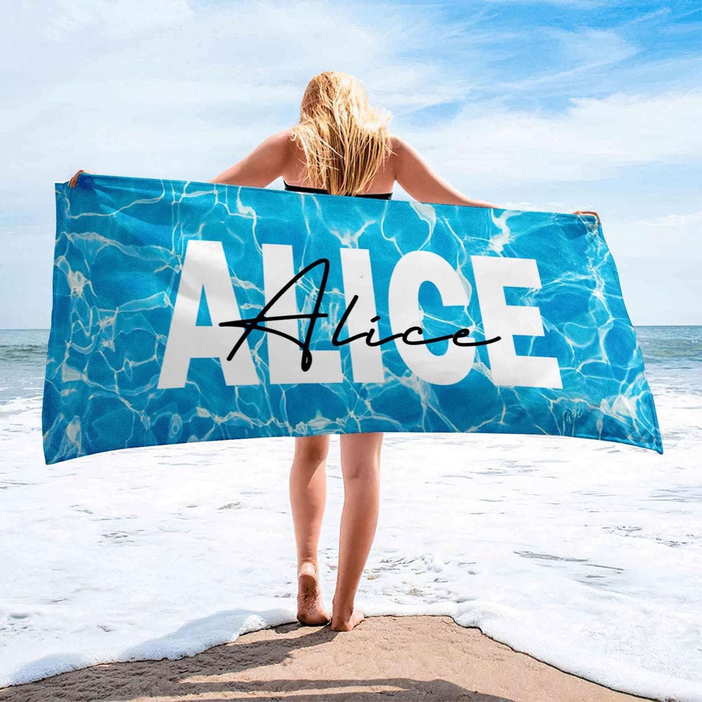 Dreamdecor Kids Personalized Beach Towel with Name, Striped Custom Beach Towels for Swimming Pool Vacation, Microfiber Sand Free Fast Drying Beach Towel - Easter Gift for Adults Women Men Kids