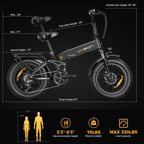 Jasion X-Hunter Electric Bike for Adults,1400W Peak Motor 30MPH Max Speed 48V 13AH Removable Battery, Full Suspension System Design 20''*4.0 Fat Tire Foldable Ebike 7-Speed Bicycles