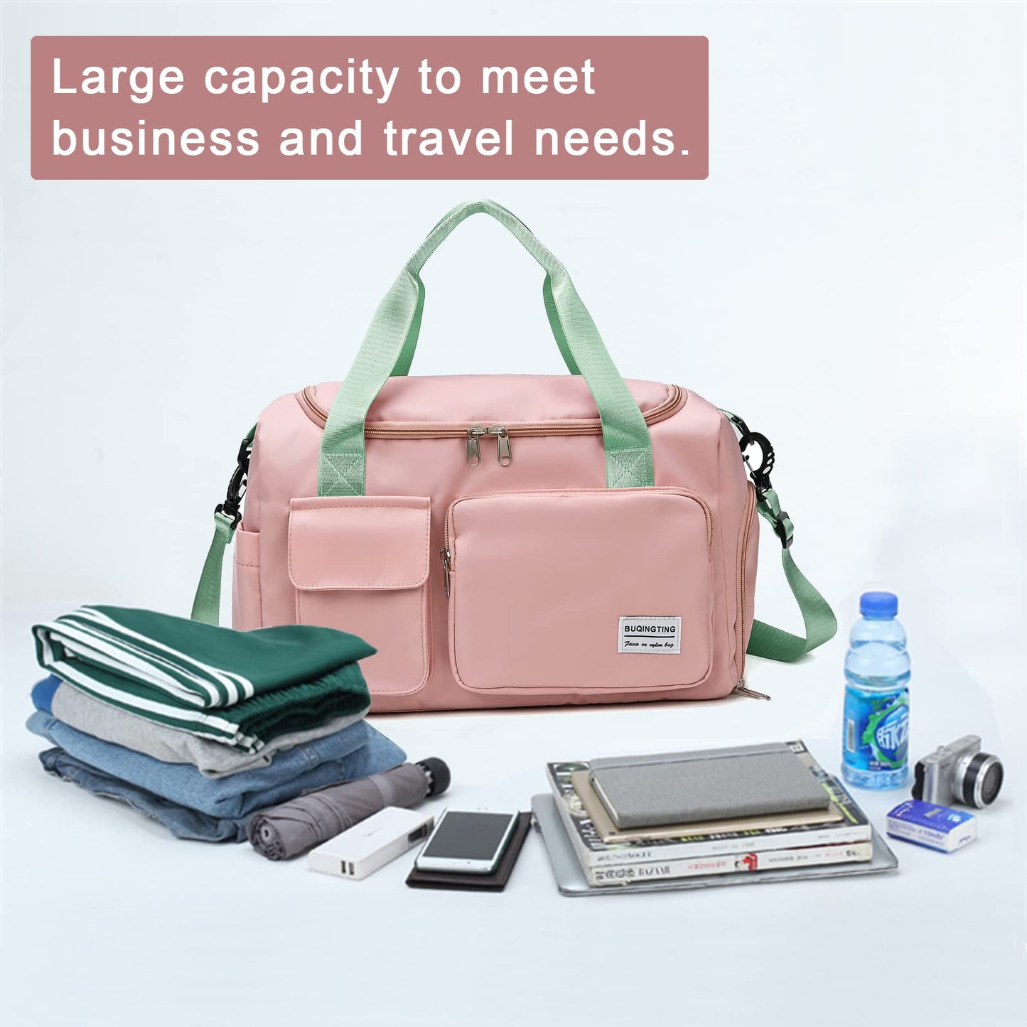 Small Gym Bag for Women, Waterproof Travel Duffle Bag Carry On Weekender Bag with Shoe Compartment & Wet Pocket, Gym Tote Bag for Travel, Workout, Sport