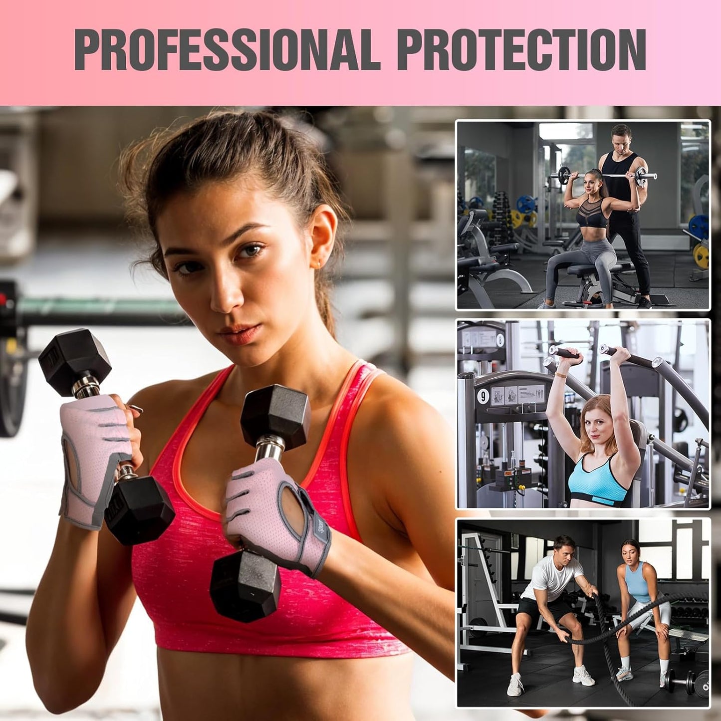 1 Pair Workout Gloves for Women Gym Breathabl Weight Lifting Gloves Women Fitness Female Full Protection Glove for Gym Exercise Cycling Pull Climbing Rowing with Excellent Grip and Cushion Pads (Pink)