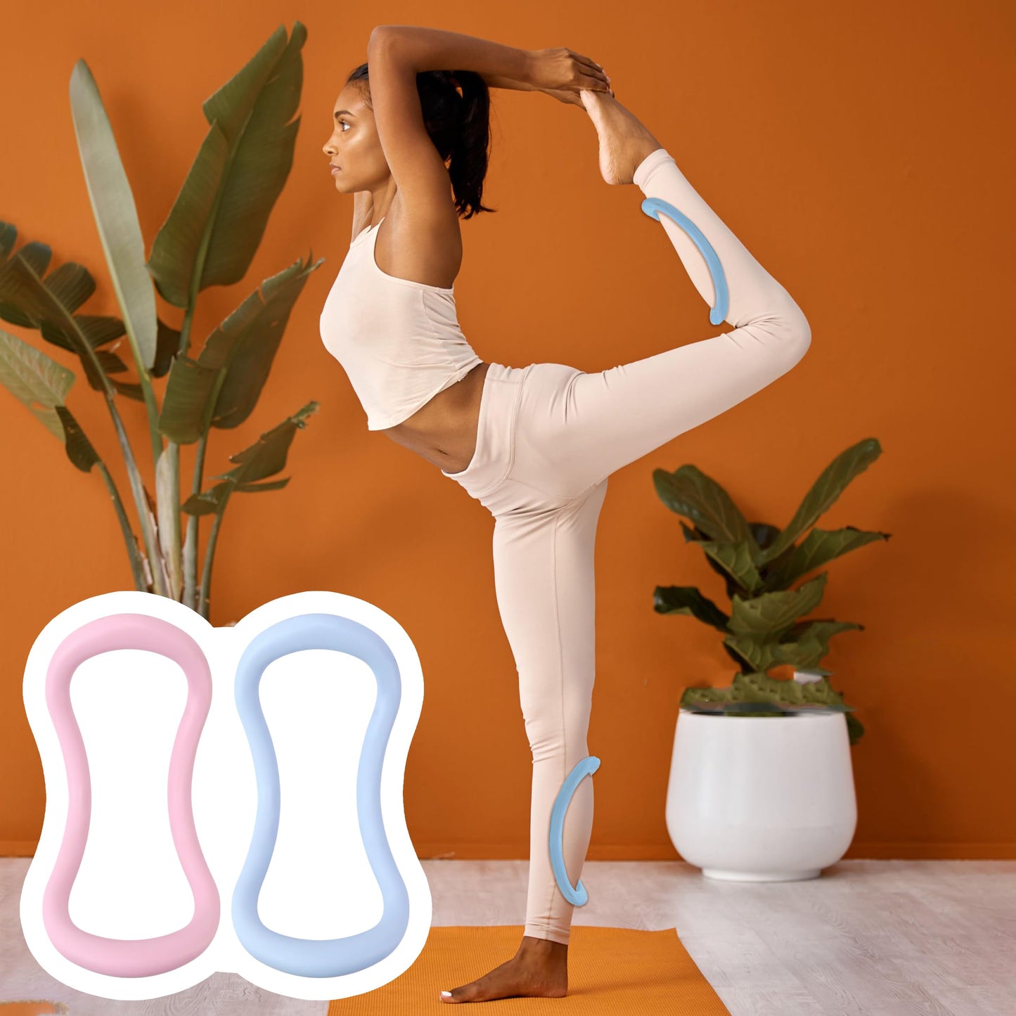 KH866 Set of 2 Yoga Rings for Leg, Calves, Calf Pilates, Fitness Circle Equipment for Women, Resistance Stretch Circles Tool with Massage Points, Home Exercise Workout Training Support Sport