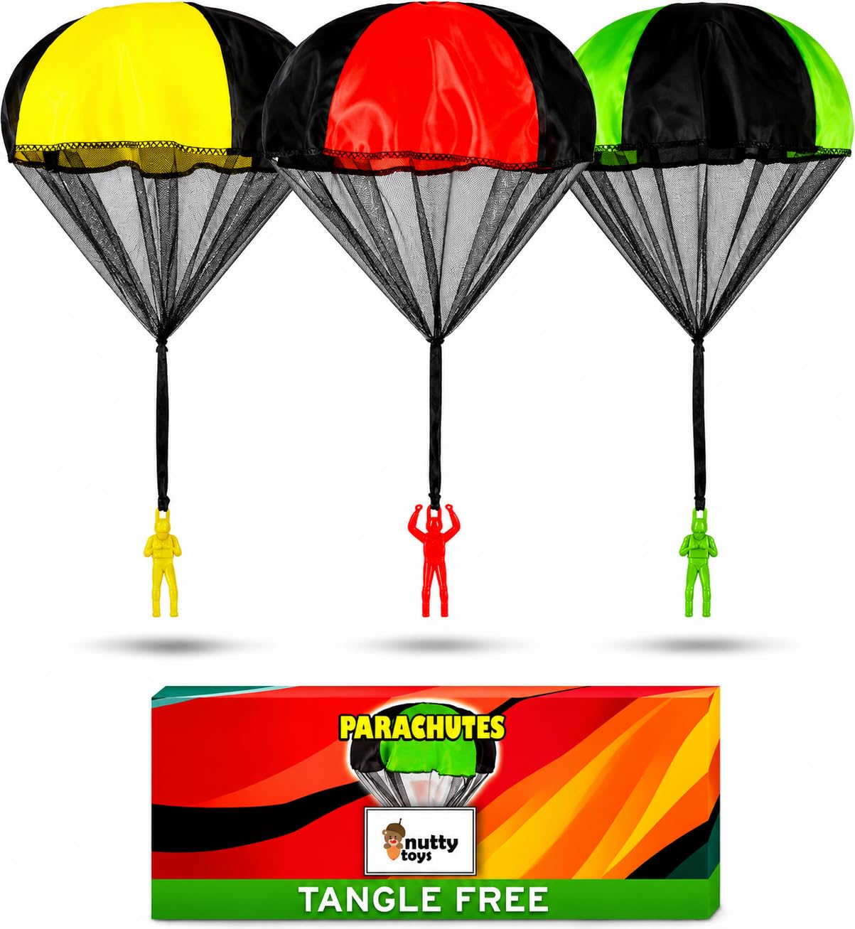 NUTTY TOYS Parachute Toys for Kids - Tangle Free Outdoor Flying Parachute Men, Top Indoor & Outside, 3 4 5 6 7 8 9 10 11 12 Year Old, Best Christmas Stocking Stuffers Idea 2026 Unique Boy & Girl Gifts