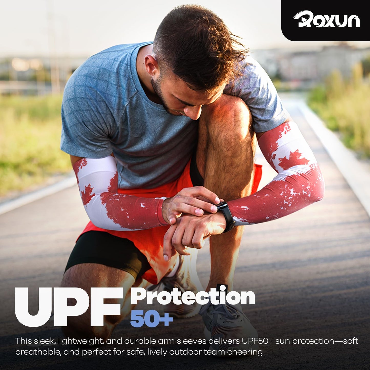 ROXUN 2 Pairs Flag Arm Sleeves Cooling UV Protection for Men Women Soccer Football Sports Brazil Flag