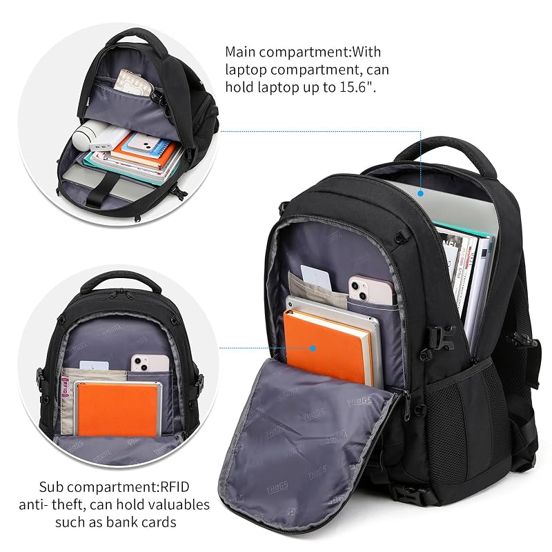 Skateboard Backpack with Laptop Compartment | Anti-Theft Hidden Pockets, Waterproof 15.6" Black