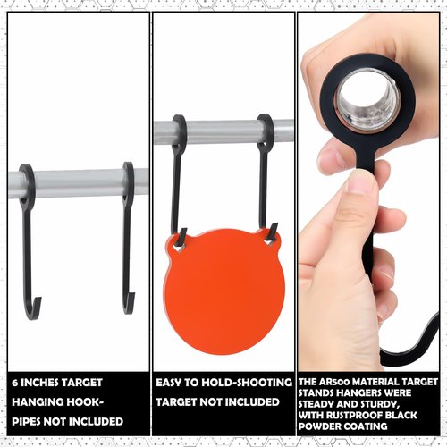 Zonon AR500 Steel T Post Conduit Target Stand Kit (2 Pack W/ 4 Pack Gong Hanger Hooks) DIY Assembly Pipe Target Stand Rustproof Black Powder Coating Fit on Standard T-Post for Shooting