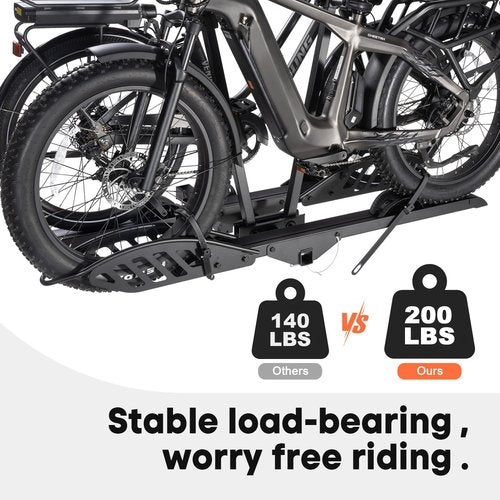 CRAVOT EBike Rack with Ramp, 200 lbs Capacity Heavy Bike Rack Electric Bike Carrier for 2 E-Bike, Foldable Bike Racks for Tow Hitch Up to 5-inch Fat Tire 2'' Receiver