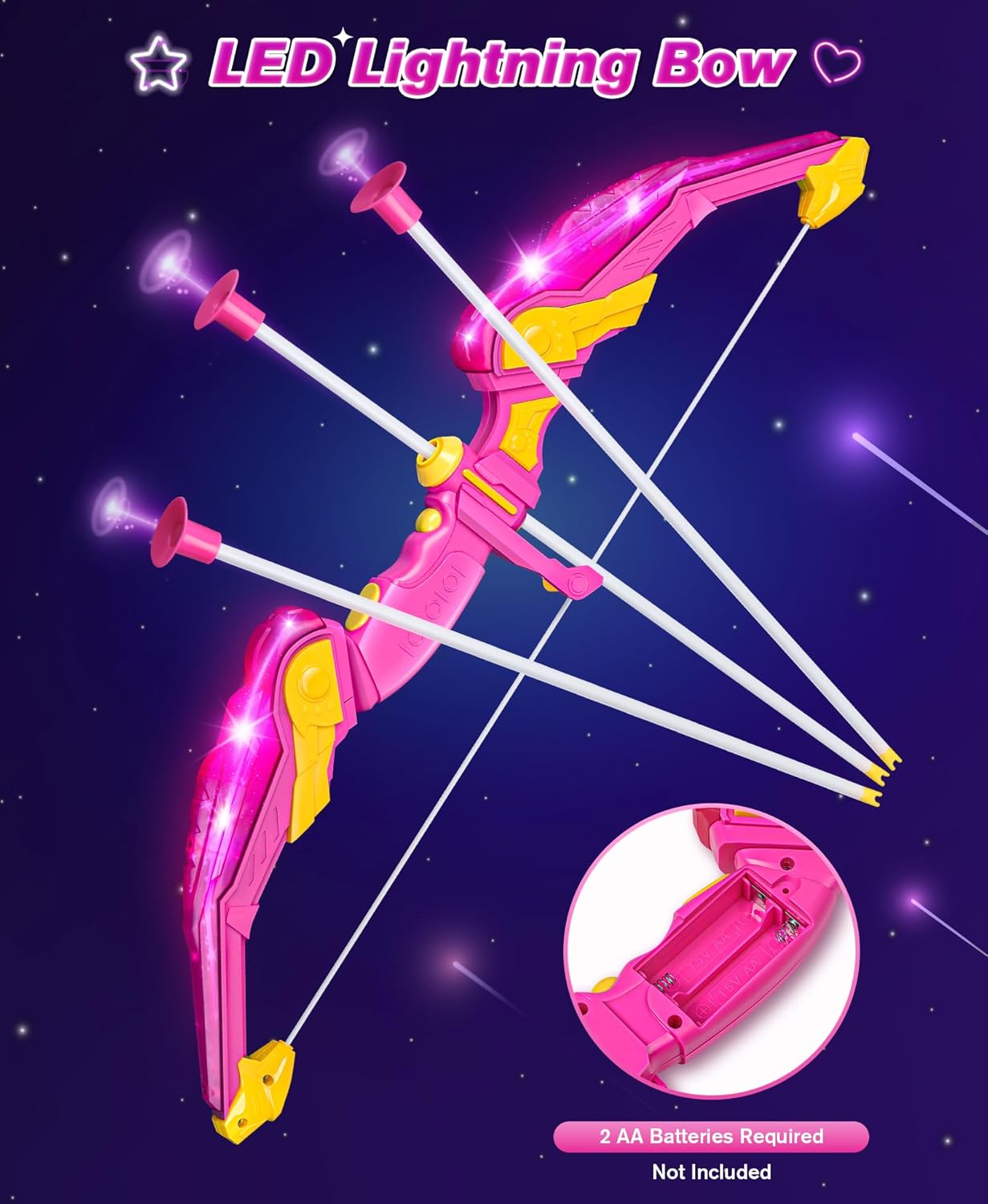 Kids Bow and Arrow Set Toys for Girls, LED Light Up Archery Bow Set with Princess Cape and Crown, 10 Suction Cup Arrows, Indoor and Outdoor Play Birthday Gift Toy for Kids Boys Girls