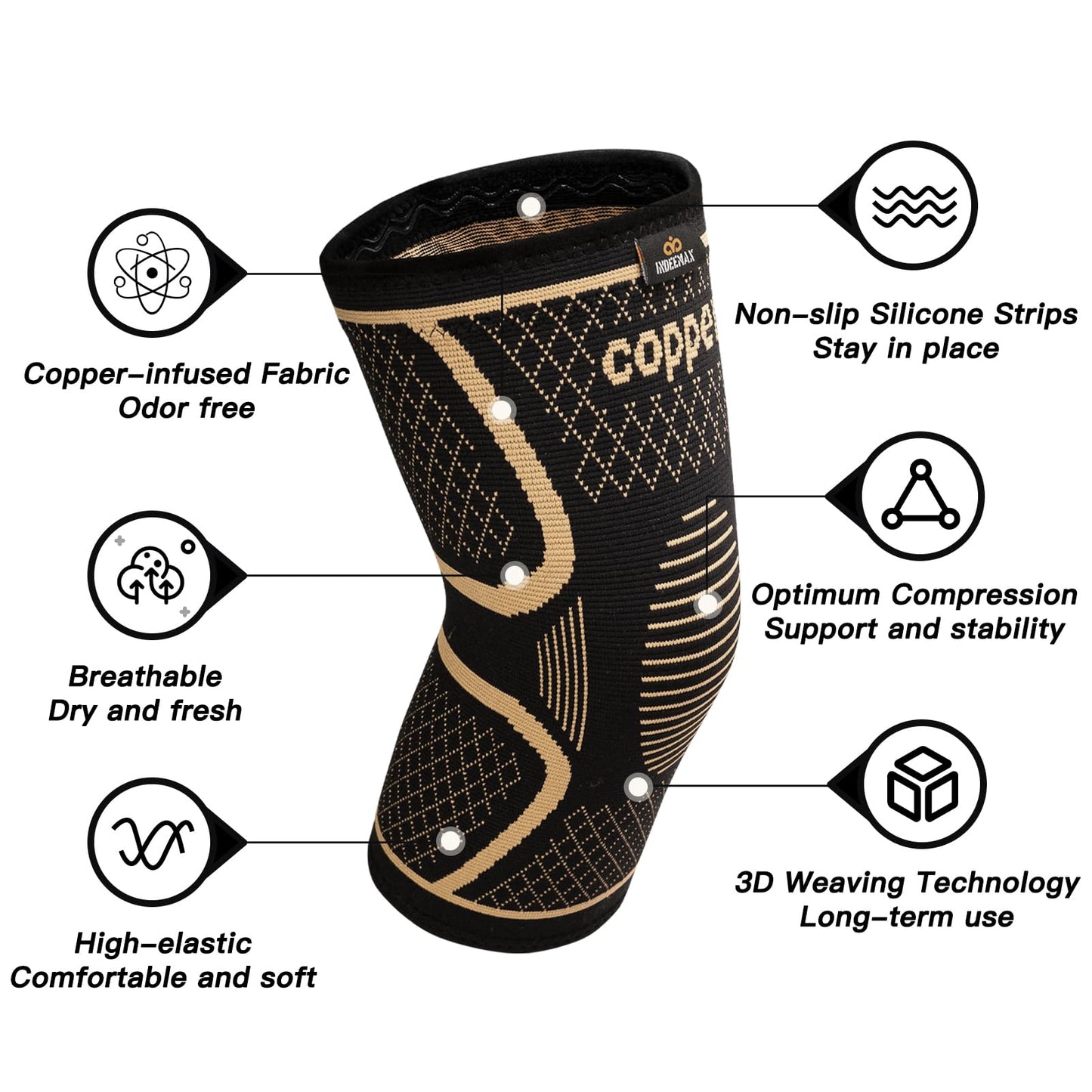 Ankle Brace for Women & Men, Ankle Compression Sleeve Support Copper Infused Ankle Brace for Sprained Ankle, Plantar Fasciitis Sports, Achilles Tendonitis Pain Relief, Copper Black, LG03-CO-S