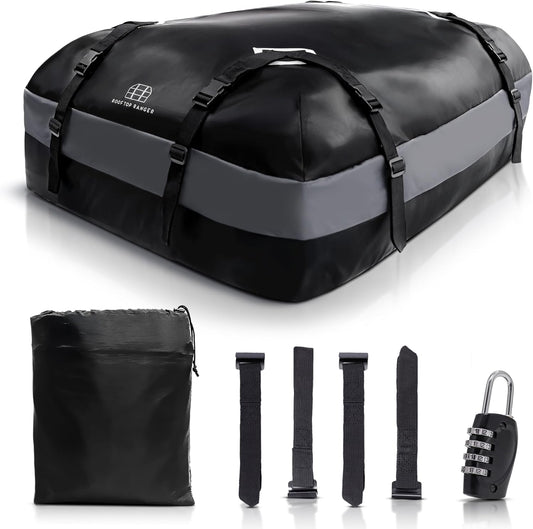 21 Cubic Feet Car Rooftop Soft Shell Cargo Carrier, 100% Waterproof - Car Storage for All Vehicle with/Without Racks - Attached Anti Slip Mat, Storage Bag, 6 Door Hooks and 6 Straps