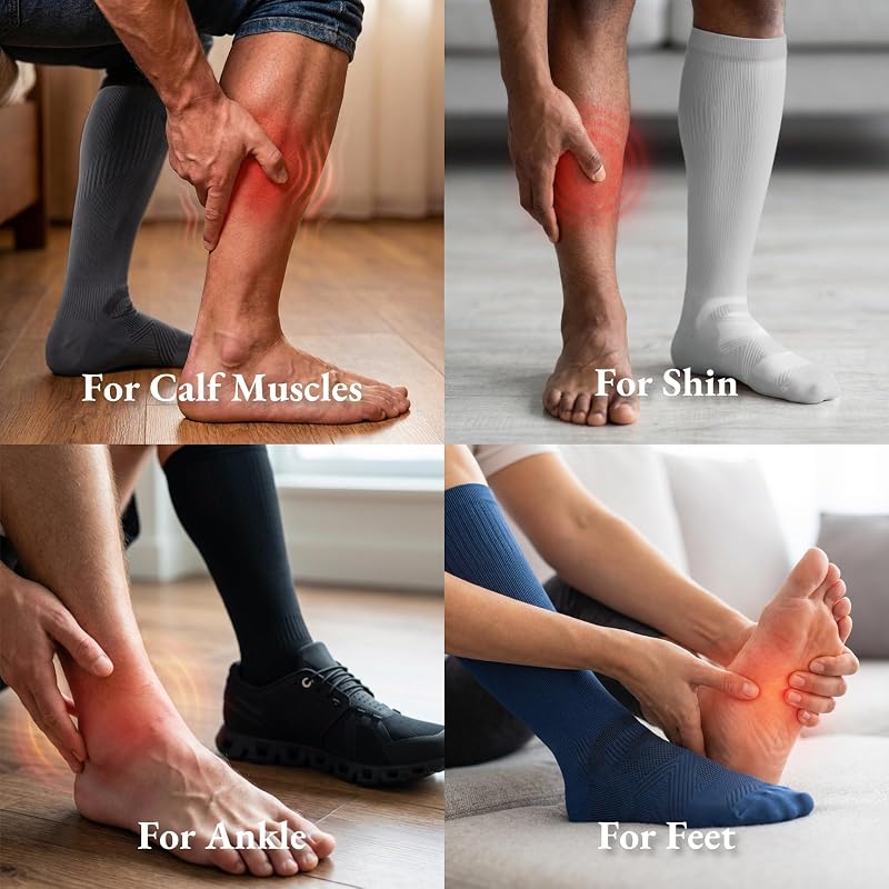 Compression Socks for Men and Women, 15-20 mmHg, 3 Pairs – Variation: B02 Dark Gray/Light Gray/Navy Blue, Large