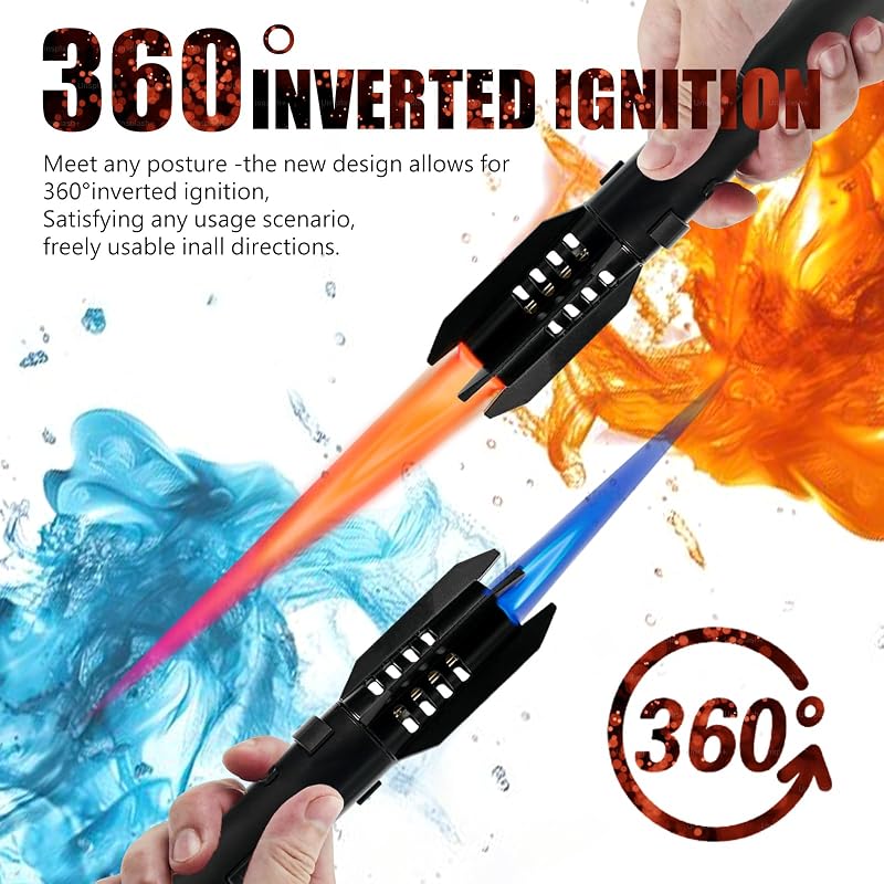 AlpCraft Black Camping Lighter Torch - Refillable, Jet Flame, 1300°C, Windproof