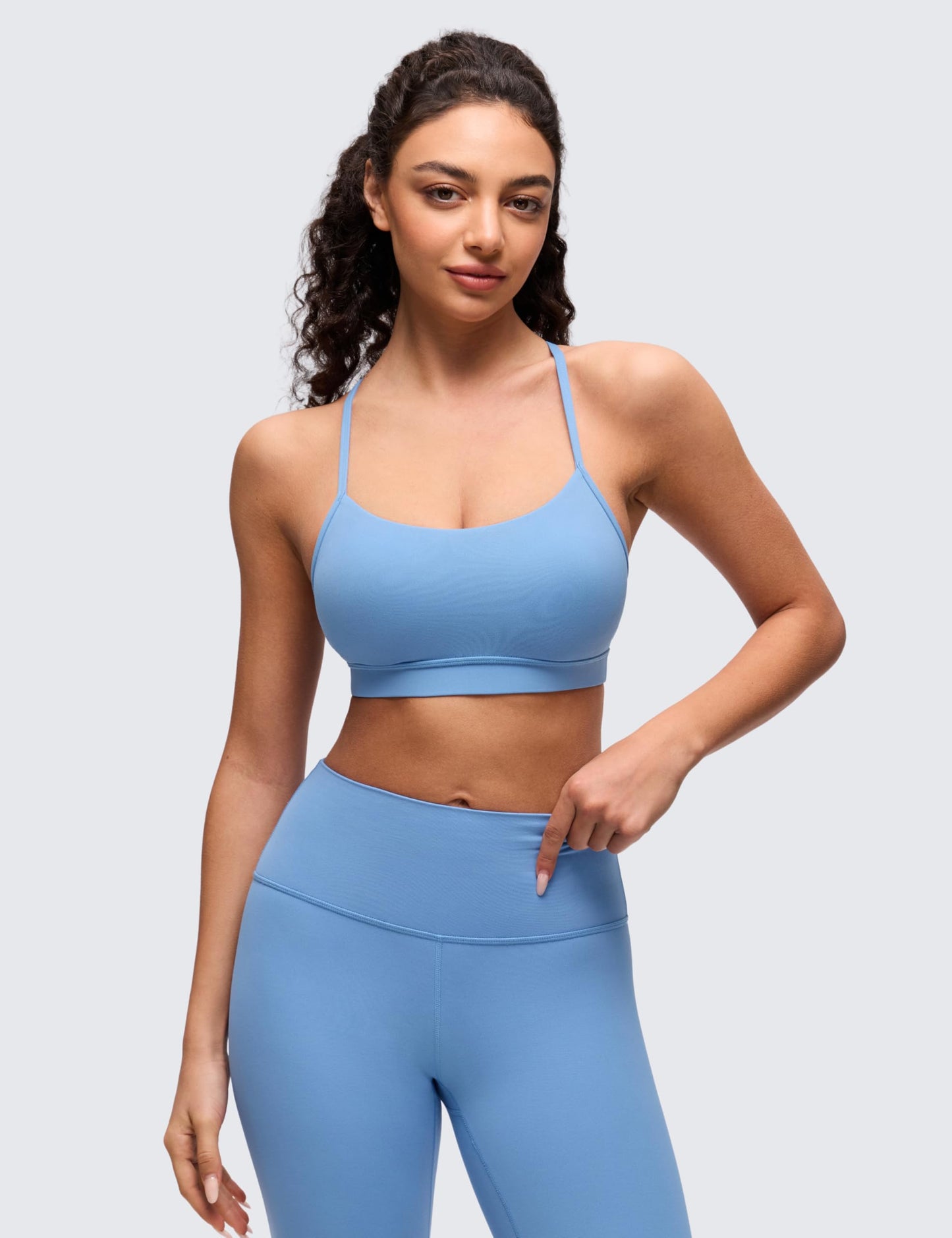 CRZ YOGA Butterluxe Y Back Sports Bras for Women - Padded Racerback Low Impact Spaghetti Thin Strap Workout Yoga Top Party Blue Medium