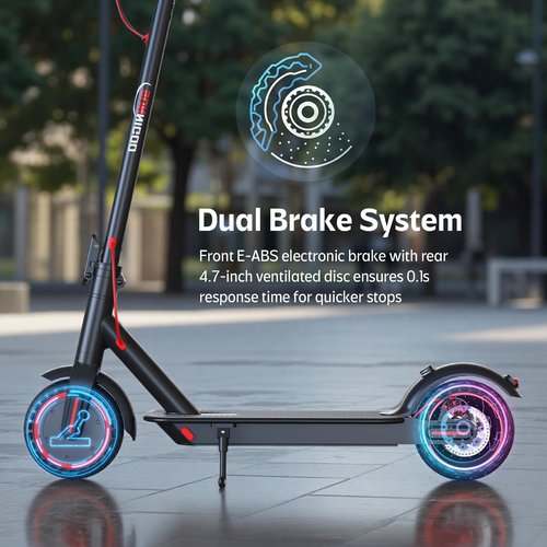 Electric Scooter for Adults- 10.4Ah Battery 350W(500W Peak) Motor, 19MPH & 25 Miles Long Range, 8.5'' Solid Tires Foldable with Dual Brake, Lightweight Portable Commuter E Scooter for Urban Travel