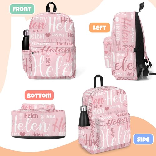 Coifrok Personalized Backpack for School, Girls Boys Kids Teen Name Bookbag Elementary School Backpack Set with Lunch Box and Pencil Case, Travel Backpack Waterproof Lightweight 16.8”