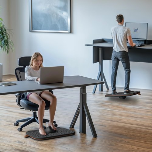 ERGO COLLECT 360-Degree Wobble Balance Board for Adults - 2-in-1 Dual-Sided Anti-Fatigue Mat & Stability Trainer for Standing Desk, Home Gym or Office - Premium PU Leather & Solid Wood