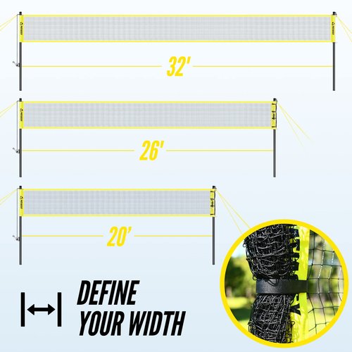 Patiassy 32ft, 26ft and 20ft Width and Height Adjustable Volleyball and Badminton Combo Set with Net, Winch System, 4 Badminton Rackets, 2 Goose Feather Shuttlecocks and Volleyball for Backyards