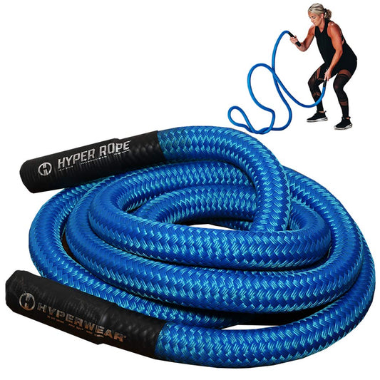 HYPERWEAR Hyper Rope Weighted Short Battle Rope, 15 lbs, 1.5in x 20ft, Anchor Optional, Full-Body Workouts (Blue)
