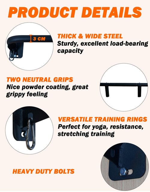Fitarc Heavy Duty Wall Mount Pull Up Bar, Joist Mount Chin Up Bar for Doorway, Steel Construction, Home Gym Equipment