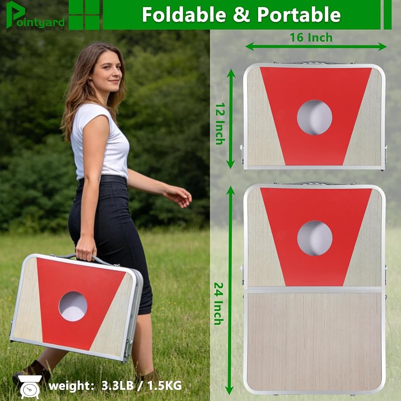 Portable Cornhole Board Set 24x16in Foldable Family Yard Game — 2 Boards, 8 Bags, Rules (Variation: 24x16 In)