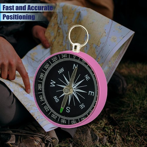 Rovella Pocket Compass, Survival Sports Navigation Compass with Key Ring for Outdoors Camping Hiking Pink Color