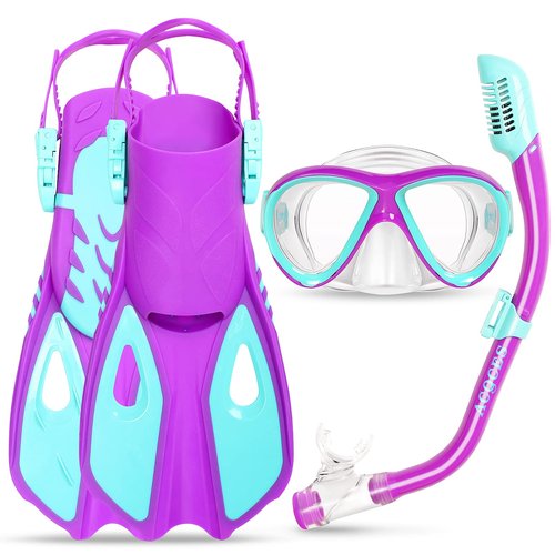 Kids Mask Fins Snorkel Set, Dry Top Snorkeling Gear for Kids Youth Boys Girls Junior Age 5-15
