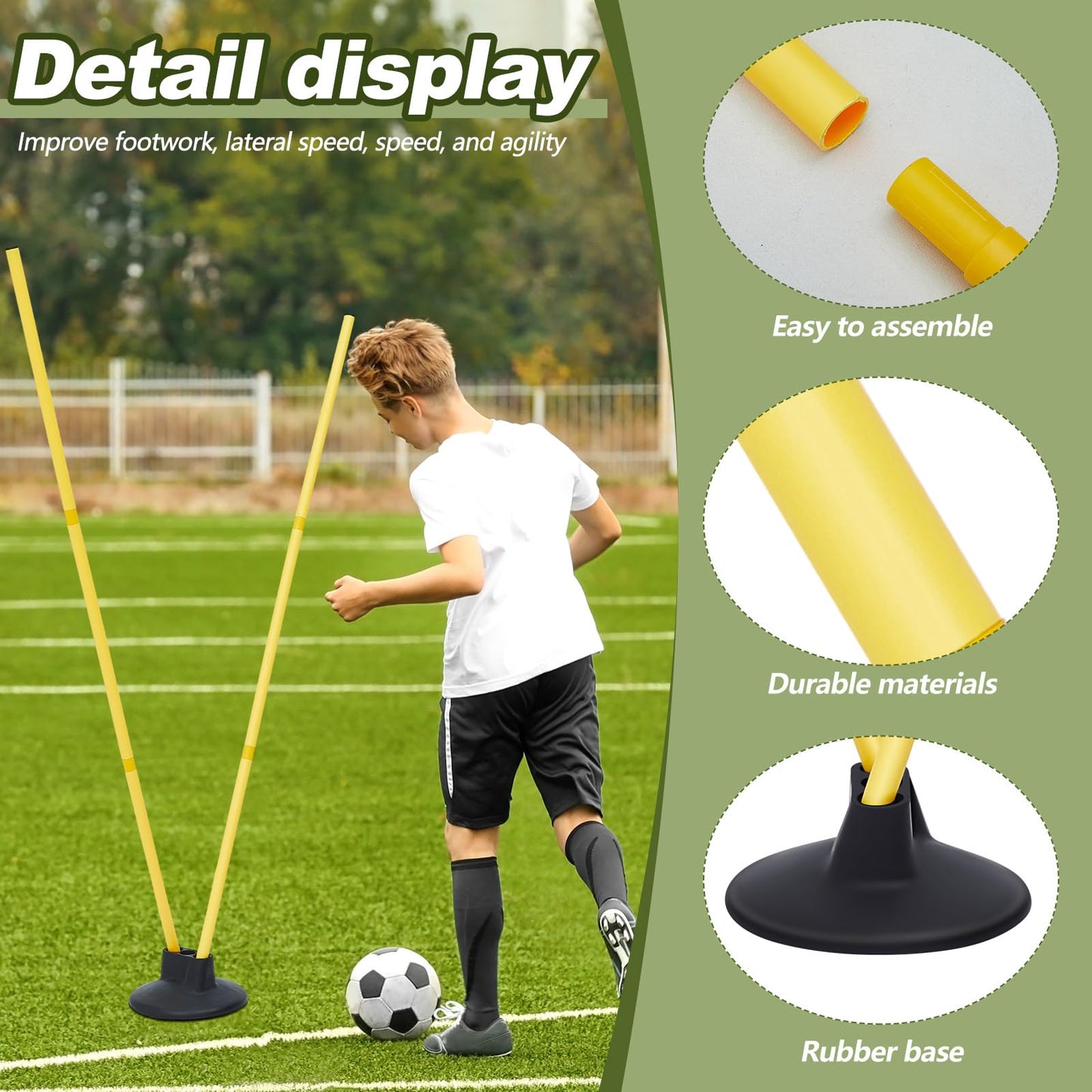 Wenqik 12 Pcs Soccer Agility Poles Set with 6 Training Poles Soccer Bases Detachable Speed Pole Highly Visible Yellow Sports and Agility Training Equipment Slalom Poles to Improve Balance Quickness