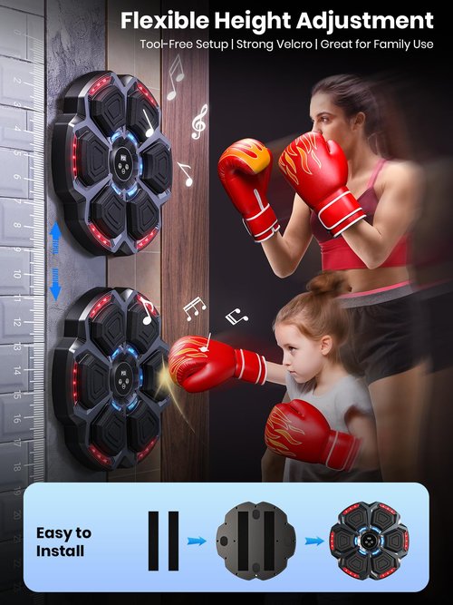 Upgraded Music Boxing Machine for Adults/Kids, Smart Bluetooth Boxing Trainer with Gloves, Wall Mounted Electronic Music Punching Machine with 9 Modes & 9 Speeds, for Home, Office, and Gym Workout
