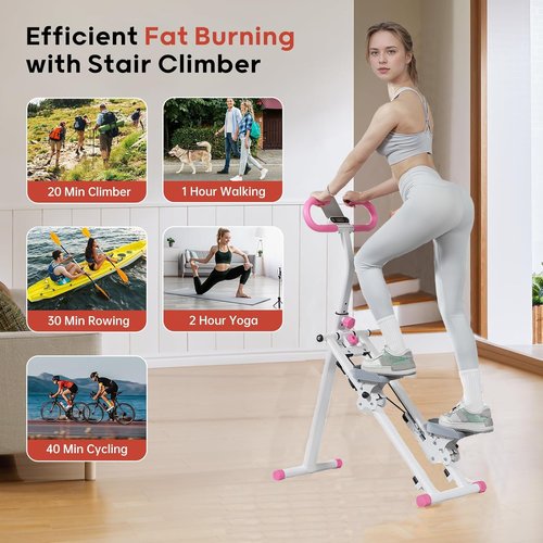 Stair Stepper for Home,Vertical Climber Workout Machine,Stair Stepper with Handlebar for Full-Body Exercise Stair Stepper with Stable Frame Adjustable Handlebar (Pink)